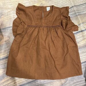 Shein Girls brown size 7 top with ruffle sleeve